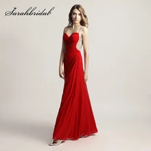 Простые красные складки вырез сердечком Выпускные платья с бисером сзади длинные шифоновые Спагетти ремень модные женские вечерние платья OL467