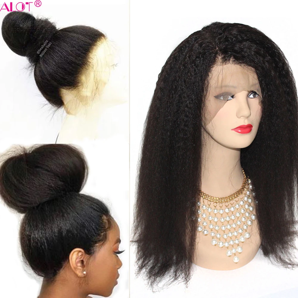 Kinky Straight Lace Front Wig Pre Plucked With Baby Hair 180% Lace Front Brazilian Human Hair Wigs For Black Women Remy Alot