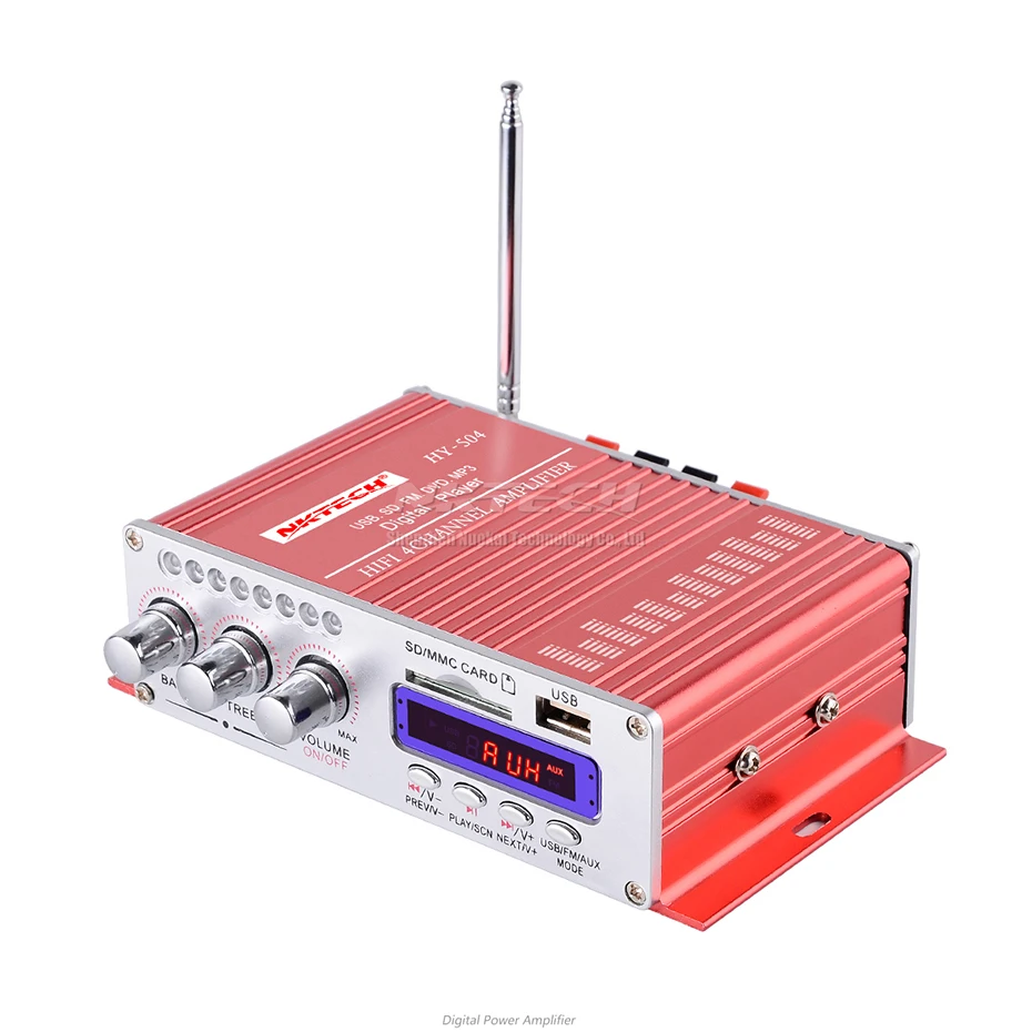 NKTECH HY-504 автомобильный аудио высокой мощности Цифровой усилитель 4CH x 45 Вт Hi-Fi FM радио плеер Поддержка SD USB DVD MP3 мотоцикл
