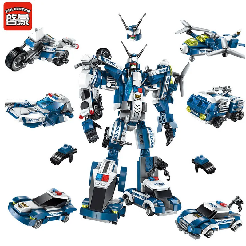 

6Pcs/lot Police Robot Toy Raging Warrior Juguetes City Building Blocks Sets Figures LegoINGs Playmobil Bricks Toys For Children