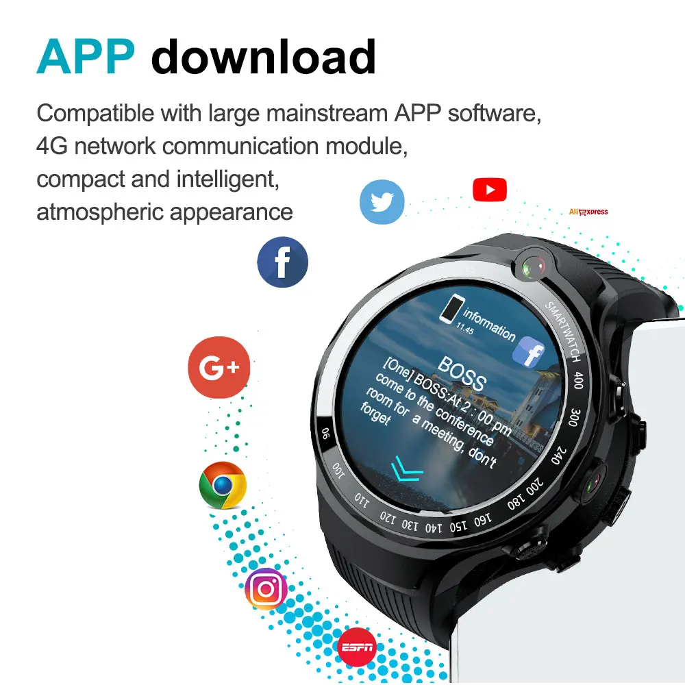 MOKA 4G Smart watch Men 400*400 AMOLED screen Android 7.1 MTK6739 5MP Dual camera with GPS WiFi smartwatch For ios