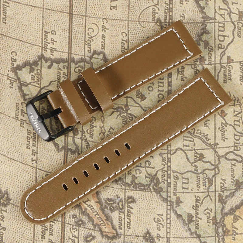 Top Brand High Quality 22MM Width Genuine Leather Band Khaki Color Watches Strap with Black Pink