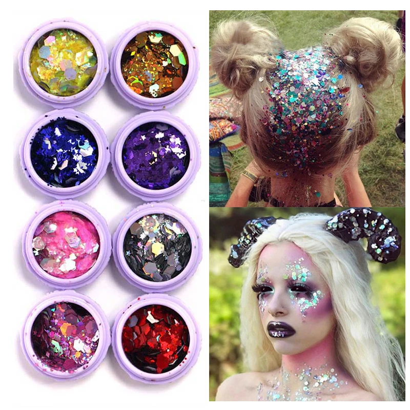 

New 2018 Glitter for Face Body Makeup Loose Powder Blue Silver Rose Gold Holographic Sequins Body Face Glitter Festival Cosmetic