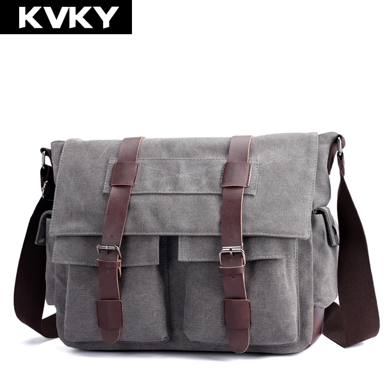 

KVKY Men Canvas Messenger Bags High Quality Multifunction Shoulder Bags Vintage Crossbody Bag Men's Handbags Casual Travel Bolsa