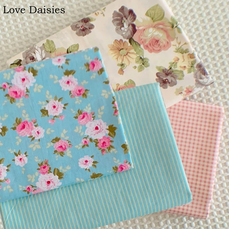 Хлопок белый синий ретро серый золотой розовый цветок белая роза клетчатая полоса саржевая ткань для самодельные Украшения платье Декор пэчворк