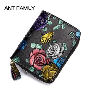 

Fashion Genuine Leather Women Credit Card Holder Wallets Zipper Female Women Passport Holder Small Purse Short ID Holder Bags