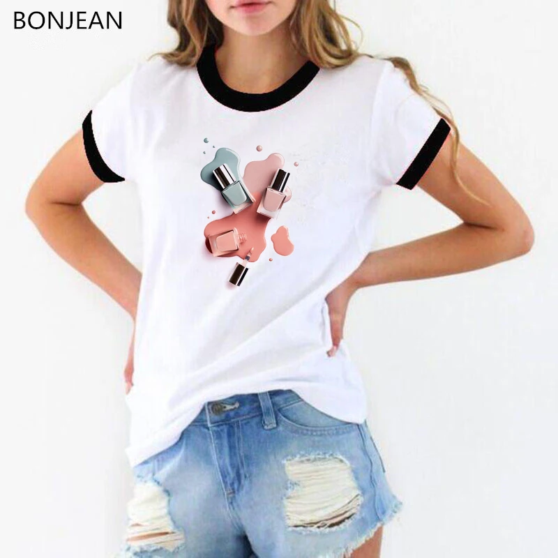 

2019 summer top female korean clothes women fashion watercolor nail polish printed tshirt femme camiseta mujer tumblr t shirt