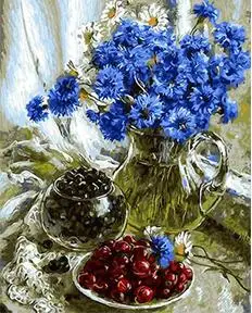 MaHuaf-X1642 Cornflowers and berries Framed Acrylic Painting by Number kit digital canvas paintings for living room 40x50 