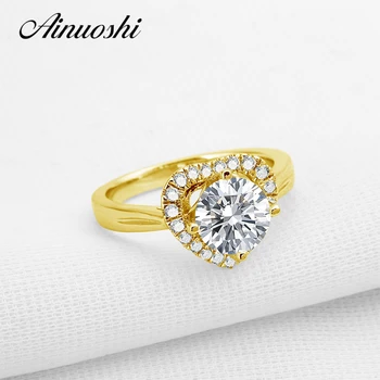 

AINUOSHI 1.5 ct Heart Halo Engagement Ring Real 14K Solid Yellow Gold Round Cut SONA Simulated Diamond Wedding Ring for Women