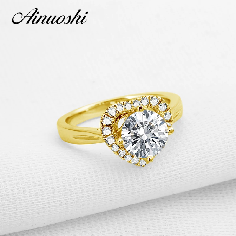 

AINUOSHI 10K Solid Yellow Gold Engagement Ring 1.5 ct Simulated Diamond Band Female Bijoux Heart Shape Halo Women Wedding Rings