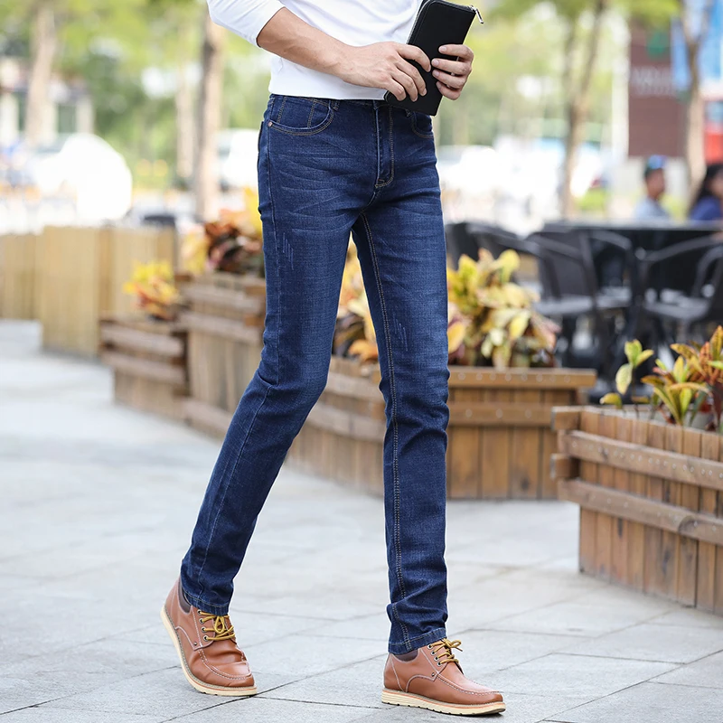 Mens Loose Denim Jeans Elastic Straight Trousers Large Size Slim Casual Pants Trend Joker Fashion Blue Homme