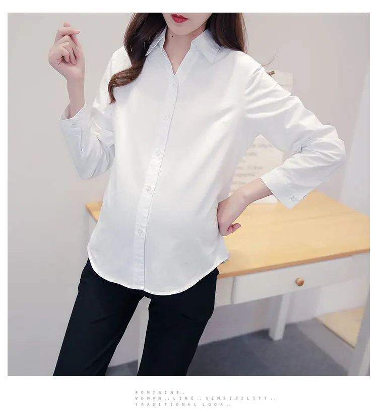 Ropa de maternidad, Camisa de algodón para mujer embarazada, camisa blanca  de manga larga para Primavera, ropa de trabajo profesional para mujer