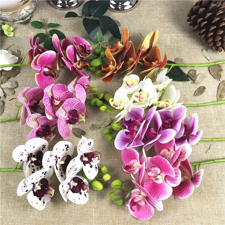 Новые 5 головок орхидеи ветка искусственные цветы для дома гостиной Свадебные украшения белая Орхидея Флорес искусственные цветы