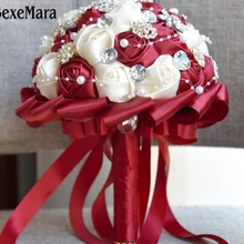 SexeMara Свадебный букет ручной работы бордовый ленточная Роза buque casamento свадебные искусственные цветы mariage