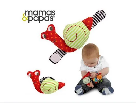 Mamas Papas Brand Infant Baby toys plush Wrist Watchs Cute Snail baby toys soft Hand Rattles Finders Toys WJ034