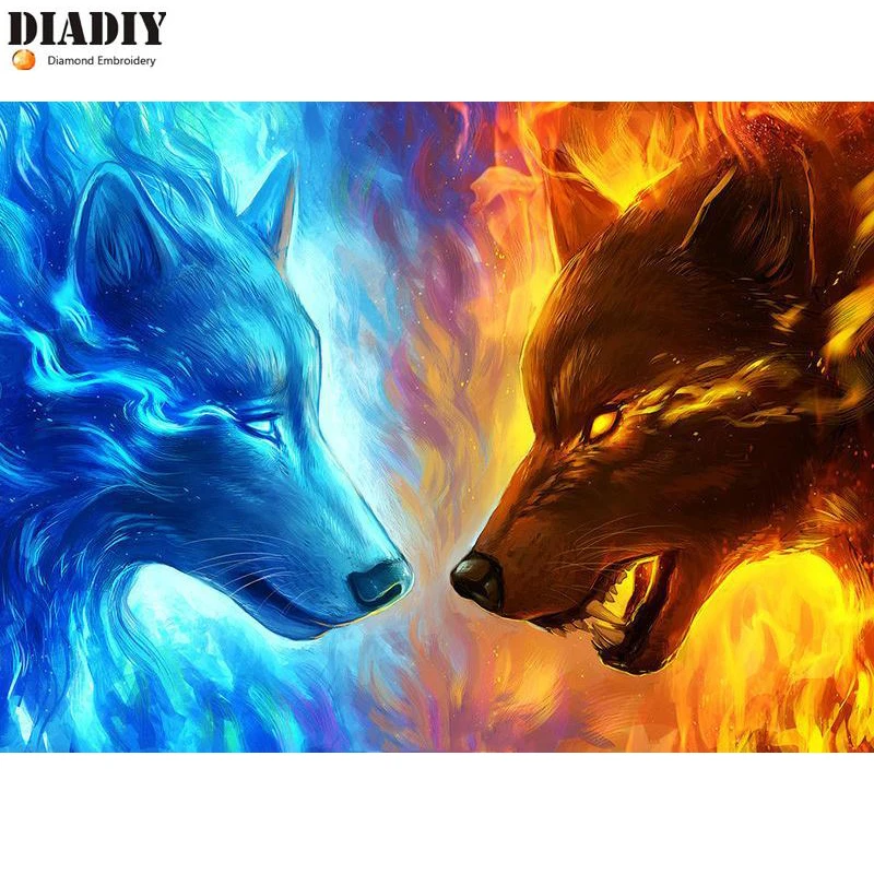 Full Square Diamond 5D DIY Painting Fire wolf 3D Embroidery Cross Stitch Mosaic Home Decor | Дом и сад