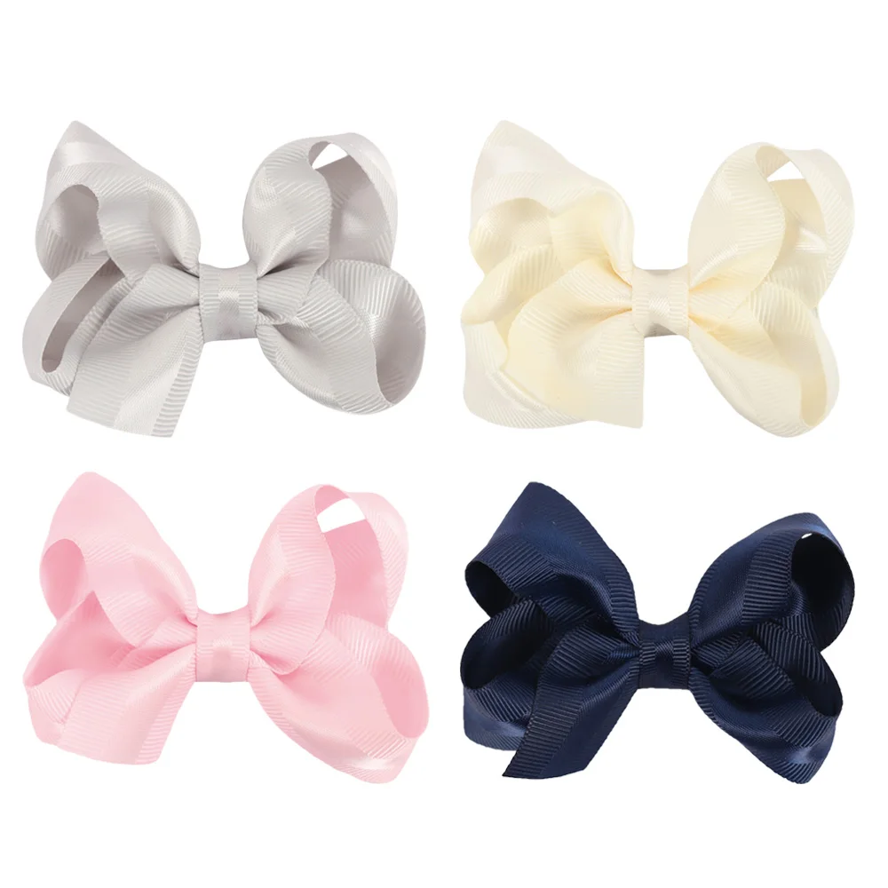 

4Pcs/lot 3 Inch Solid Grosgrain Ribbon Hairbows for Girls Handmade Bowknot with Clips Girl Hairpin Kids Hair Accessories