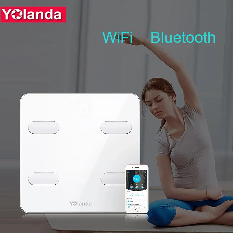 Yolanda Pre mi um весы для ванной, Wi-Fi, Bluetooth, вес жира, mi весы, напольная, умная шкала взвешивания человека, определение пульса