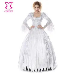 Викторианский готический зомби призрак невесты нарядное платье Белый Лолита Косплэй вампира труп графини сексуальные костюмы на Хэллоуин