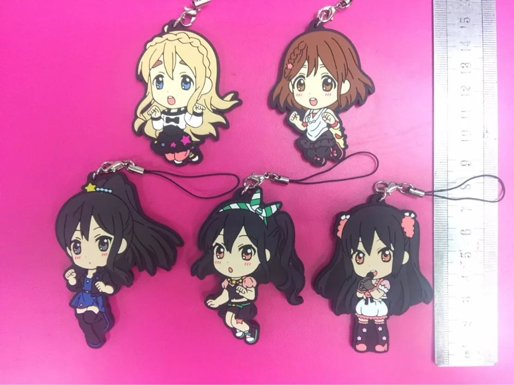 

2018 NEW 5pcs/lot K-ON! Original Japanese anime figure rubber Silicone sweet smell mobile phone charms/key chain/strap D082