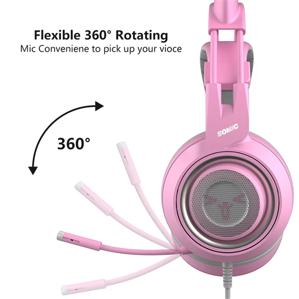 SOMIC G951, детская стереогарнитура, шлем, розовая, для девочек, кошачьи ушки, USB 7,1, объемный звук, наушники с микрофоном, вибрация для PC Gamer