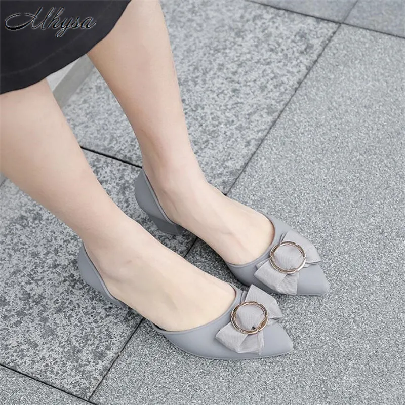 

Mhysa 2019 Spring New Women's pumps Bowknot Thick High Heels Casual Pointed Toe Fashion Shoes mujer Dress shoes High 4cm T41
