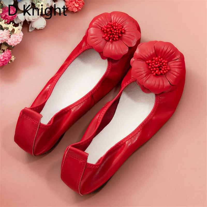 2018 Spring Women Flats Shoes Women Genuine Leather Shoes Woman Ballet Flats Flower Round Toe Loafers Slip On Ballerines Flats  (27)