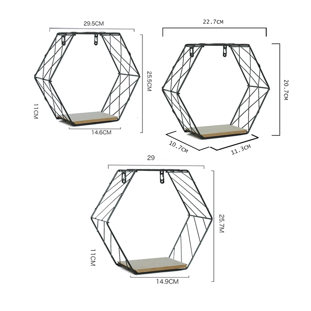 Простой полый дизайн шестиугольник Lron сетки настенный бытовой украшения кулон стеллаж для хранения гостиная или спальня