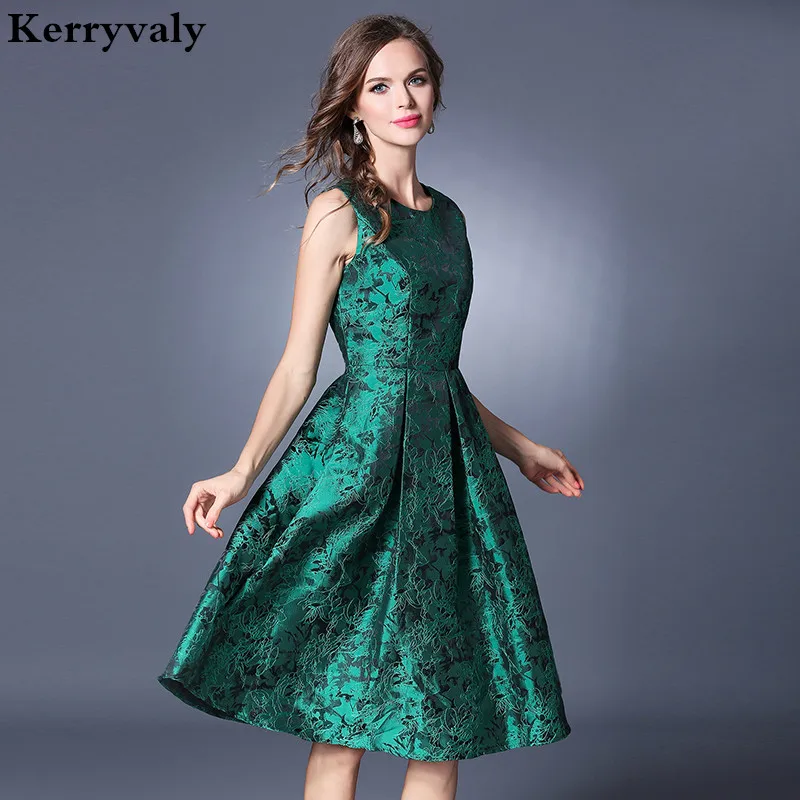 

Elegant Woman Sleeveless Vest Jacquard Summer Dress Vestido Invierno Mujer 2019 Green Midi Party Dress Tunique Femme K8302