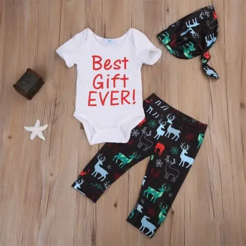 3 шт. детский хлопковый костюм с коротким рукавом принтом оленя|baby girl clothes|infant baby