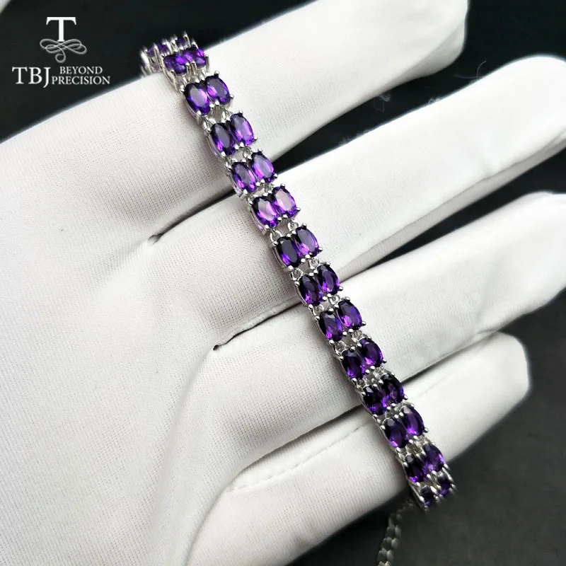 TBJ, натуральный аметист, браслет, изготовленный из твердого стерлингового серебра 925 пробы, винтажный Кристальный браслет для женщин, ювелирные изделия для вечеринки