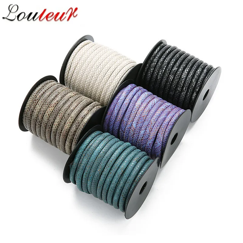 

LOULEUR 10m/roll 6mm Snake Skin Braided PU Leather Cords For DIY Braceltes Jewelry Making Findings