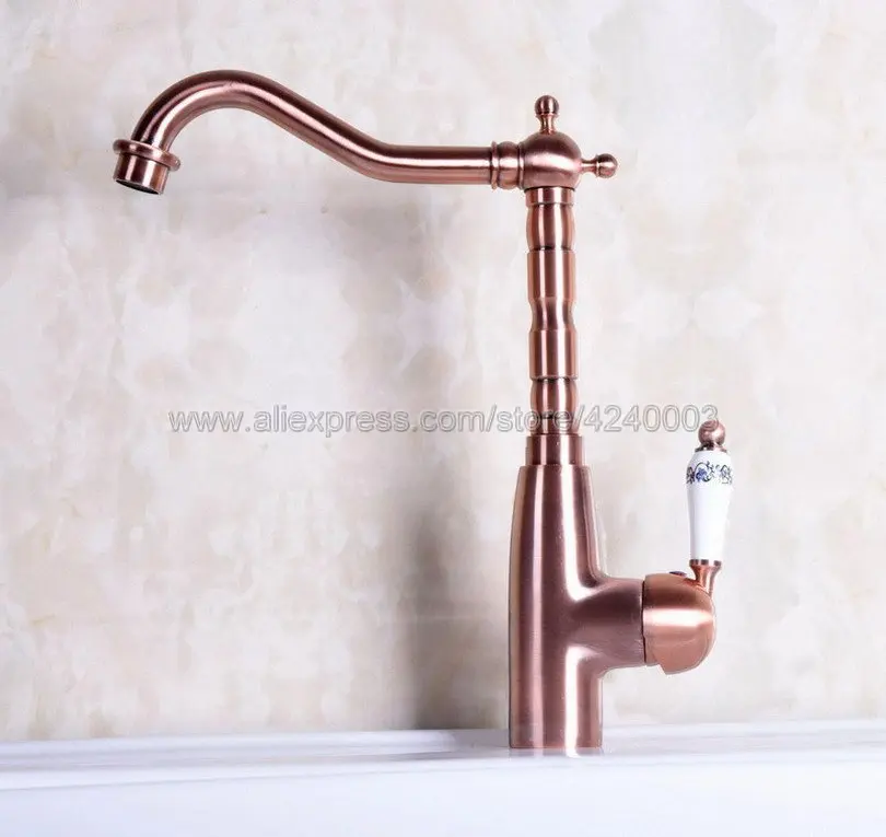

Antique Red Copper Ceramic handle Deck mounted kitchen faucet Bathroom basin faucet sink Faucet Mixer Tap Knf132