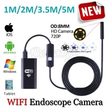 HD720P WIFI Iphone Эндоскопа Змея Камеры USB 8 мм Объектив 5 М 3.5 М 2 М 1 М Android Tablet PC Труб Бороскоп USB камера