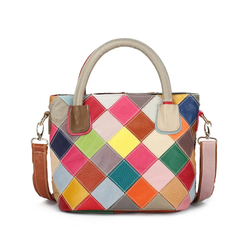 

2018 Women's Handbag New Collection Genuine Leather Messenger Bags For Ladies Luxury Patchwork Tote Shoulder Bag bolsas ZY05