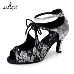 Ladingwu новые флеш Латинской сальсы Обувь для танцев серый/красный/черный женская обувь бальные Обувь для танцев на высоком каблуке 6/ 7,5 см
