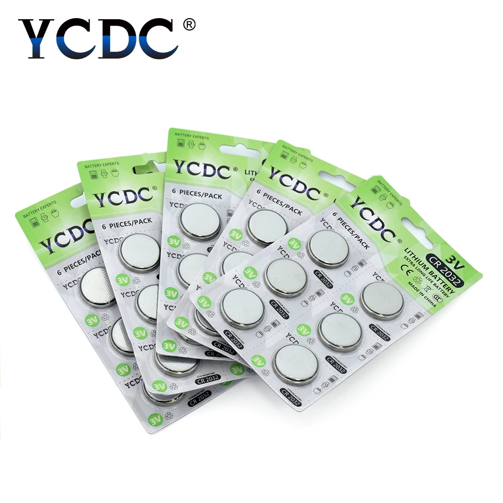YCDC CR2032 батарейка для монет DL2032 ECR2032 BR2032 Литиевые кнопочные батареи CR 2032 3V для часов электронный пульт дистанционного управления 6 шт./1 упаковка