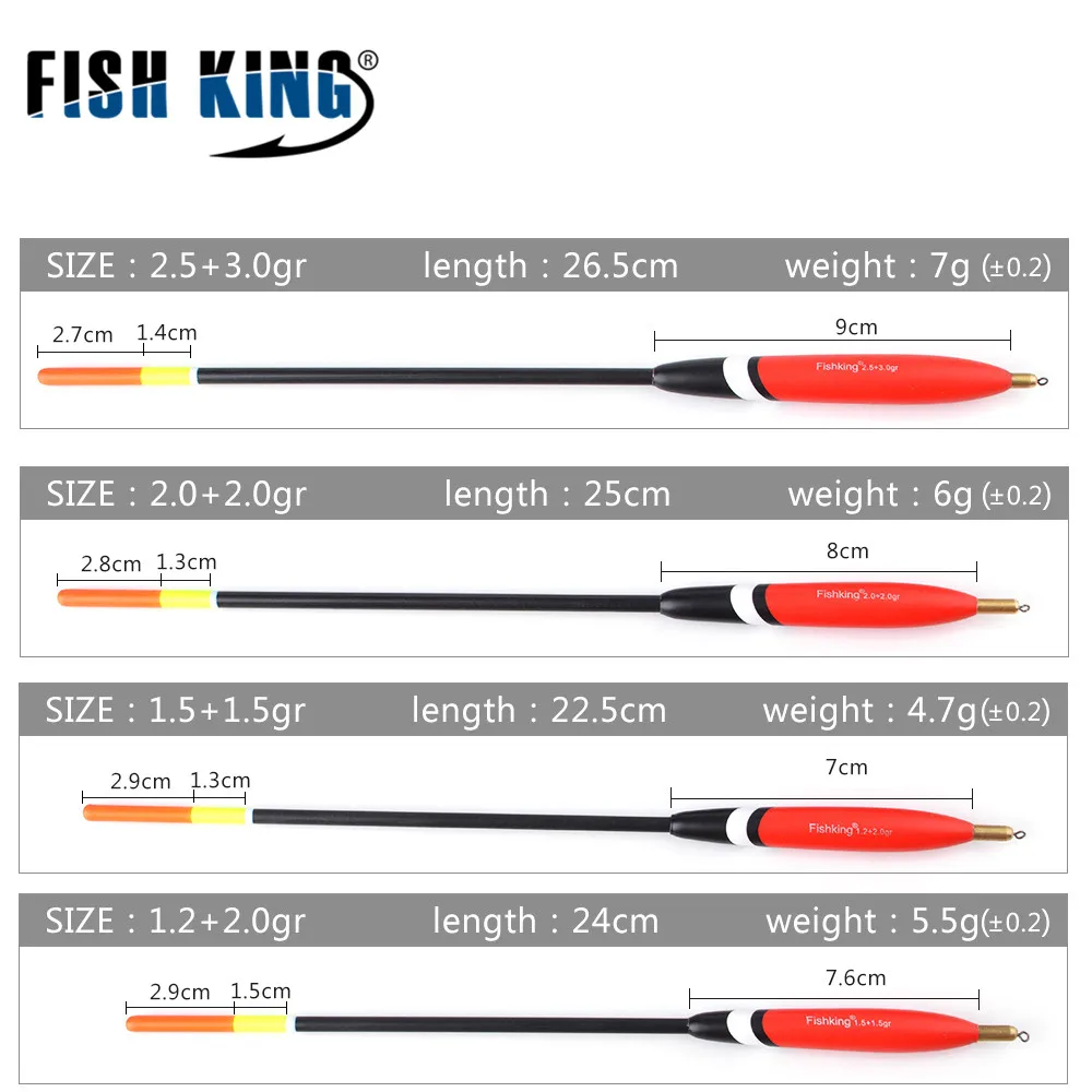 

FISH KING 4PCS/Pack 24cm-26.5cm Sea Fishing Float Cork Bobbers Set Mix Size Barguzinsky Fir Floats For Carp Fishing Tackle