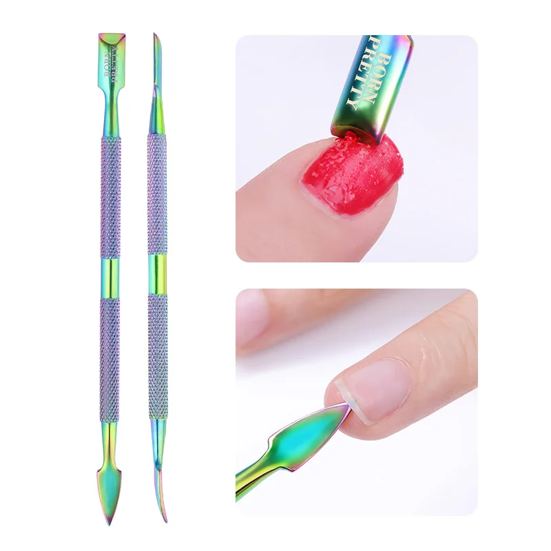 

BORN PRETTY Rainbow Nail Cuticle Pusher Dual-use Cuticle Remover Cutter Scraper Cleaner Trimmer Manicure Pedicure Tool
