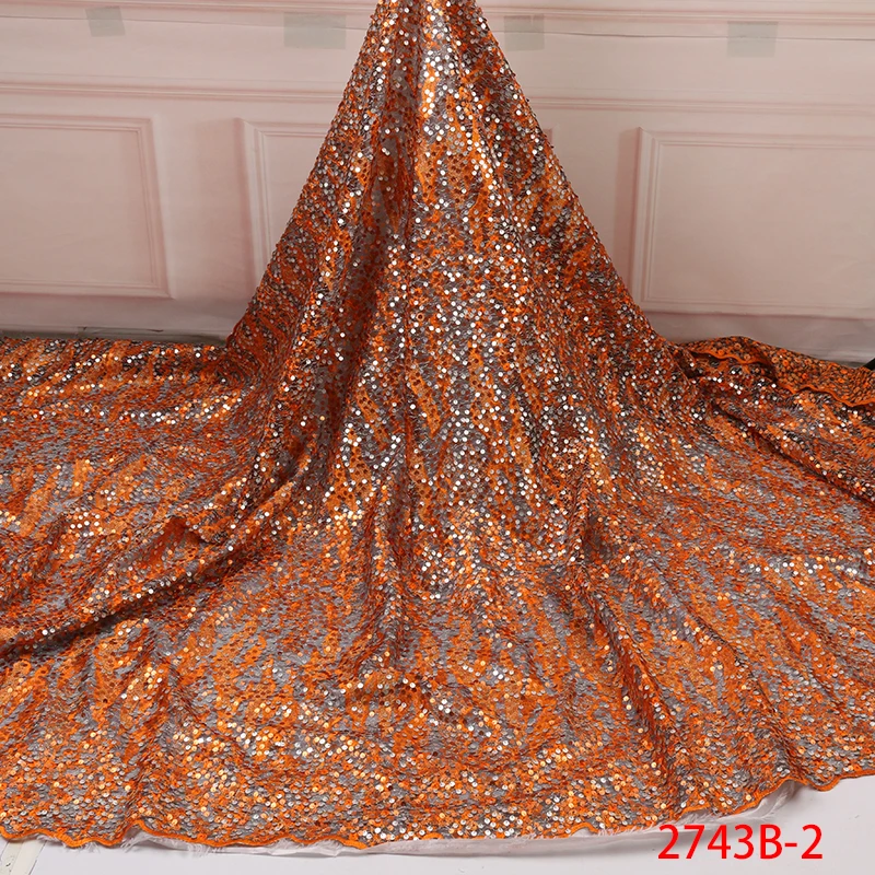 

Latest African Laces 2019 High Quality Orange Sequins Lace Fabric Embroidery French Nigerian Lace Fabric For Wedding 2743b