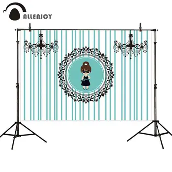 

Allenjoy photography backdrop blue stripes chandelier floral frame elegant lady pricess photo background for birthday decoration