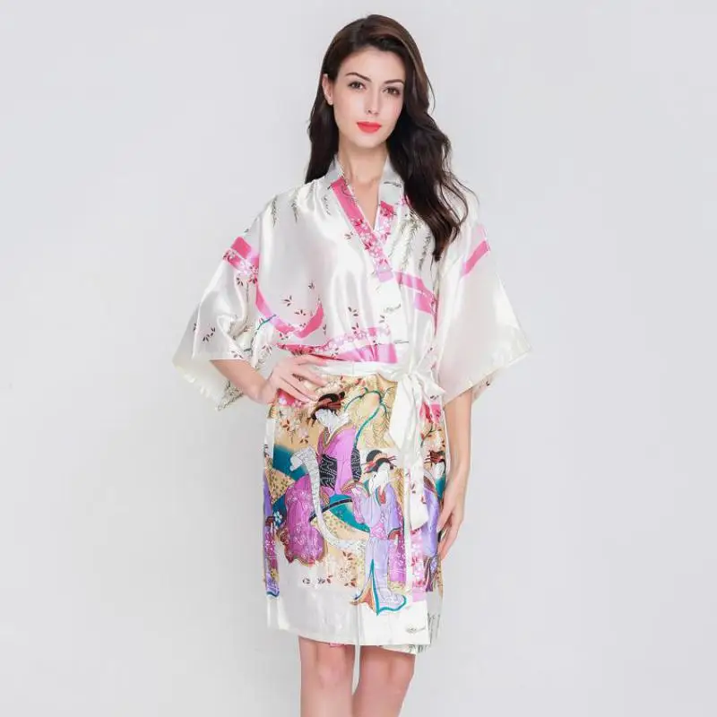 Сексуальный женский шелковый халат кимоно платье Ночная одежда стильный принт в китайском стиле одежда для сна летняя Цветочная ночная рубашка Night