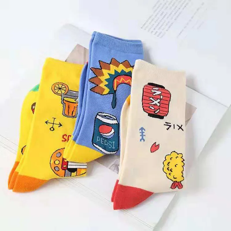

2019 spring new tide socks original design left and right asymmetrical cartoon theme socks creative tube cotton socks couple soc