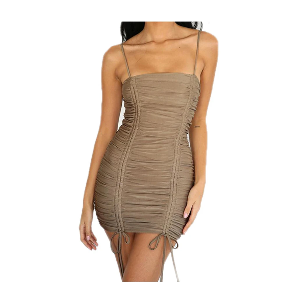 

Pleated Bandage Sexy Dress Club Wear Summer 2019 Streetwear Women Spaghetti Strap Mini Bodycon Dresses