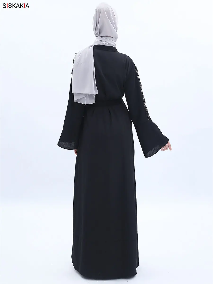 Siskakia мусульманская абайя Мода блёстки кисточкой лоскутное турецкий кардиган Jubah арабский мусульманская одежда для Дубай одежда черный