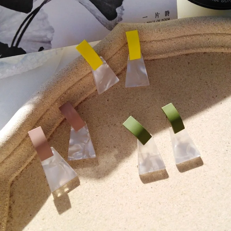 

Hong Kong Style Simple Resin Texture Jewelry Accessories Fashion Girl Women Temperament Colorful Geometric Dangle Earrings
