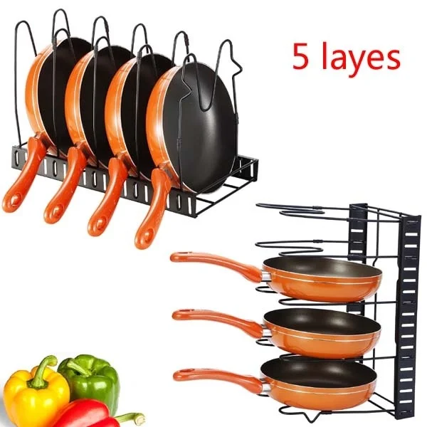 

Kitchen Storage Rack Pan Pot Lid Organizer Shelves Holder Stand Foldable Black 4 Layers/5 Layers