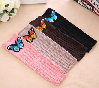 

Solid Color Butterfly Applique Knitted Women's Gloves Wrist Arm Warmer Winter Fingerless Mitten Dropship