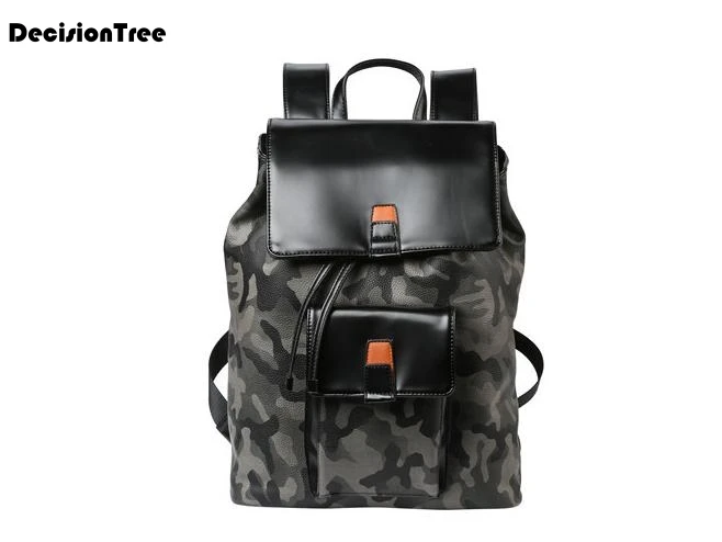 

New Cool Fashion Male Camouflage String Backpacks Korean Style High Quality PU Leather Backpack School Bags For Teenager L433