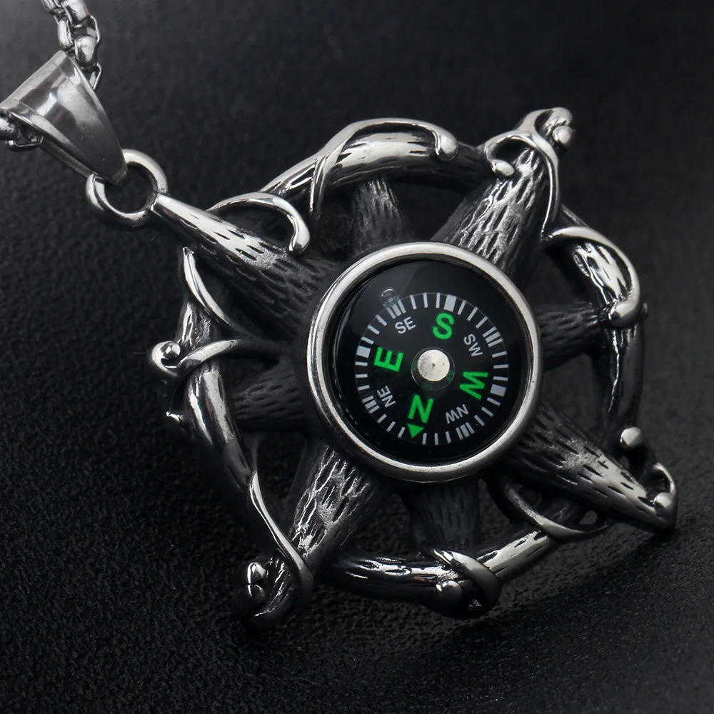 Men's المقاوم للصدأ ريترو القوطية الشمس البوصلة رجل فاسق دراجة خمر collares مجوهرات قلادة قلادة كبيرة
